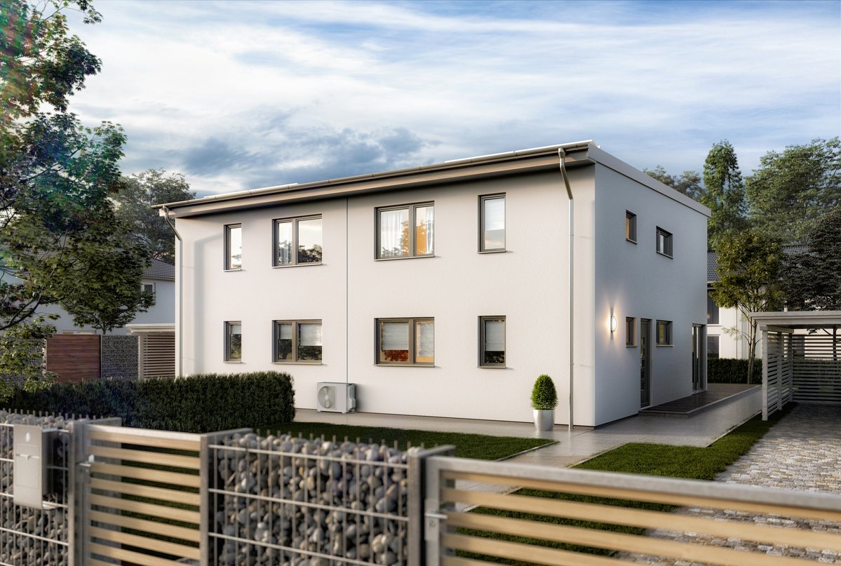 Doppelhaus-Aura-136-Pultdach-Strasse-Waermepumpe